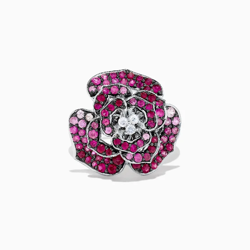 ClassicRings-Splash Sterling Silver Pink Sapphire and Ruby Flower Ring, 1.60 TCW