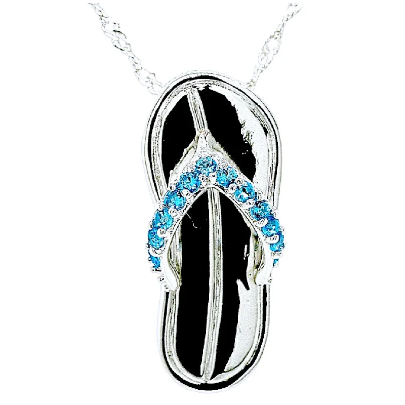 Fashion Necklaces for Parties-Caribbean Blue Flip Flop By The Sea Necklace