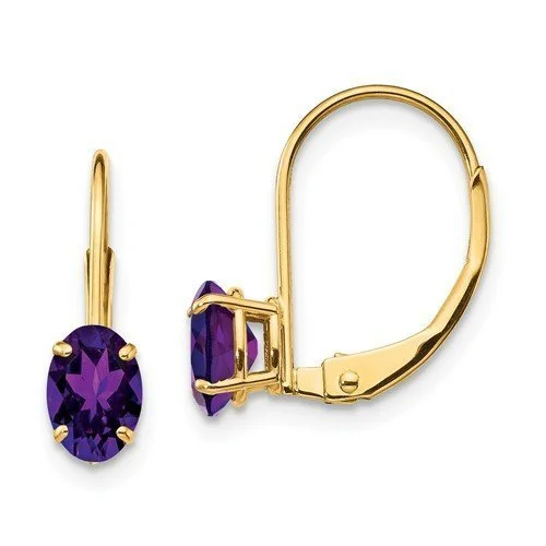 Tropical Earrings-Crystal Earrings-14KT GOLD 0.90 CTW OVAL AMETHYST LEVERBACK EARRINGS