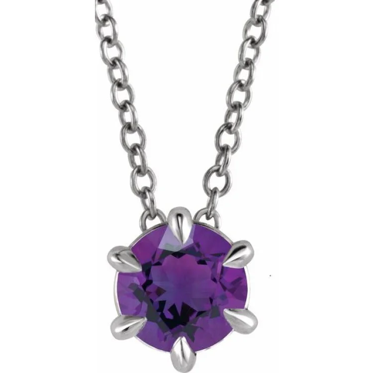 Colorful Gemstone Necklaces-14K White 6 mm Natural Amethyst Solitaire 16-18" Necklace