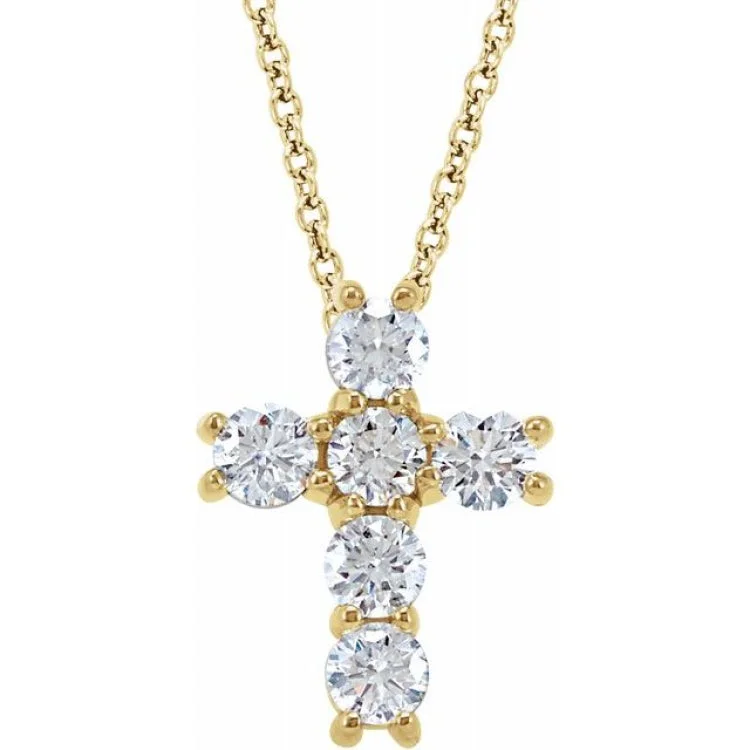 Vintage Inspired Necklaces-14K Yellow 3/4 CTW Natural Diamond Cross 18" Necklace