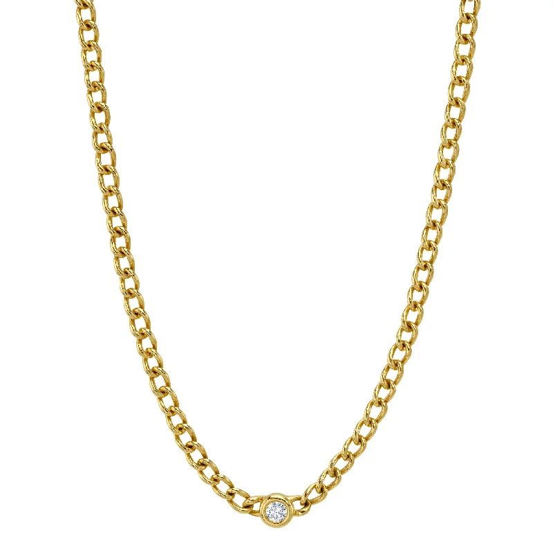 Gold Statement Necklaces-Solitaire Diamond Chain Necklace