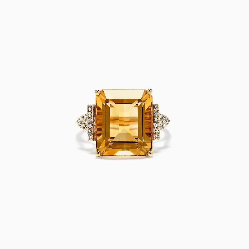 LilyRings-Sunset 14K Yellow Gold Citrine and Diamond Ring, 12.39 TCW