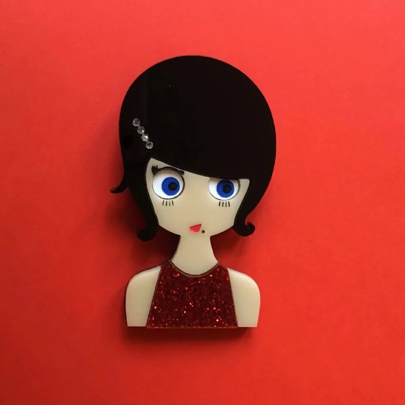 Bridal brooch pin-AUDREY Acrylic Brooch, Glitter Dress Classy Girl