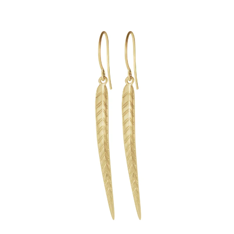 Large Hoop Earrings-Soft Hoop Earrings-10K Gold Long Leaf Earrings