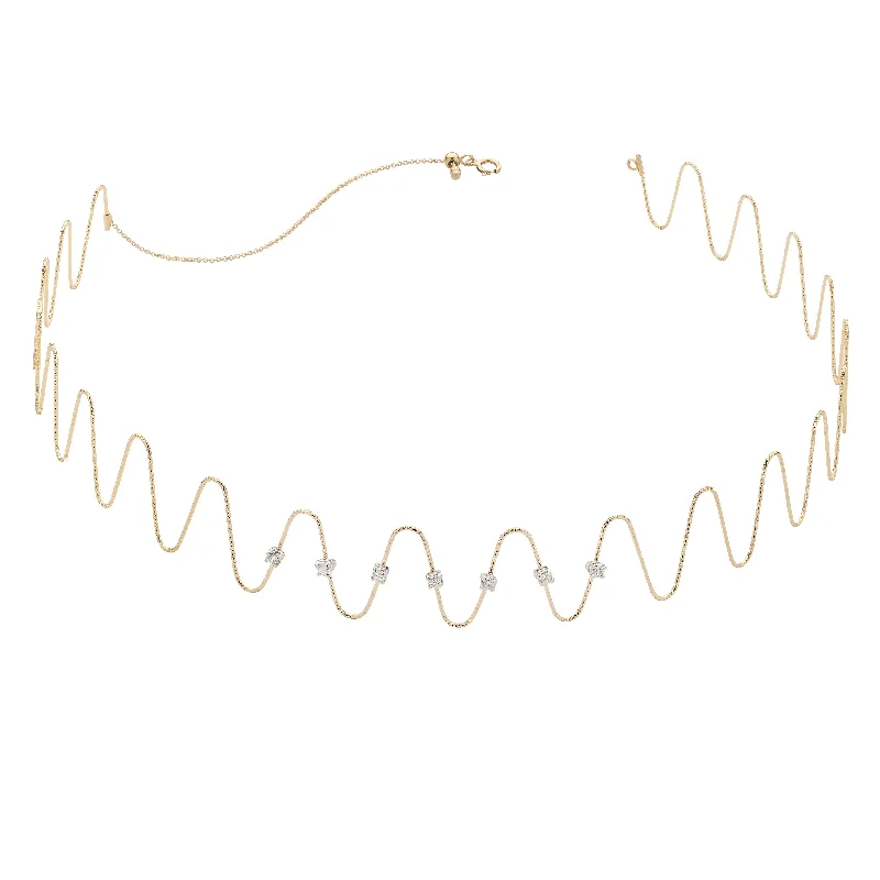 Minimalist Necklaces for Everyday Wear-Wave Choker Necklace with Diamonds