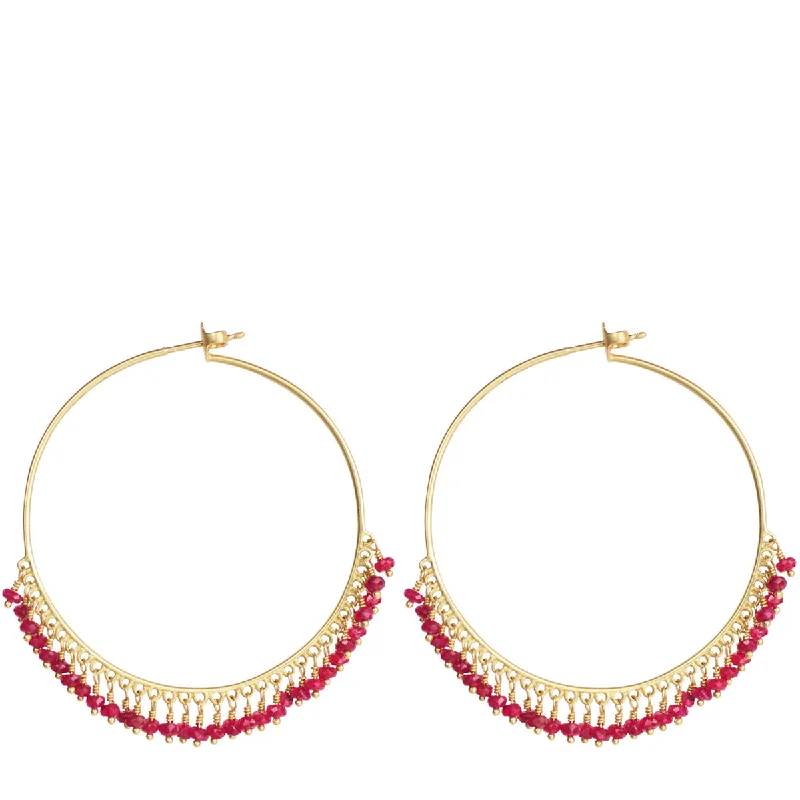 Geometric Earrings for Women-Stainless Steel Earrings-18K Gold Large Ruby Endless Hoop Earrings