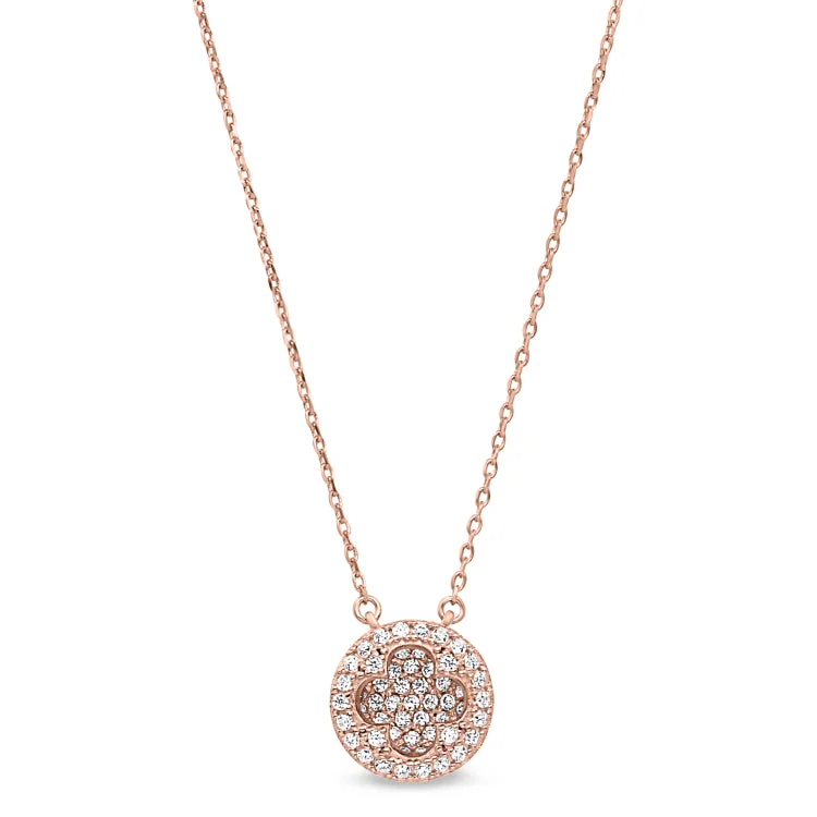 Wedding Necklaces for Bridesmaids-Rose Gold Finish Sterling Silver Micropave Inside Out Necklace with Simulated Diamonds on 16"-18" Adjustable Chain