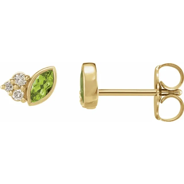 Party Earrings-Soft Hoop Earrings-14KT YELLOW GOLD 0.16 CTW PERIDOT & 0.05 CTW DIAMOND EARRINGS