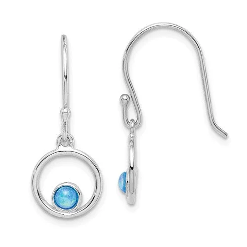 Colorful Dangle Earrings-Designer Earrings-Sterling Silver Created Blue Opal Circle Dangle Earrings