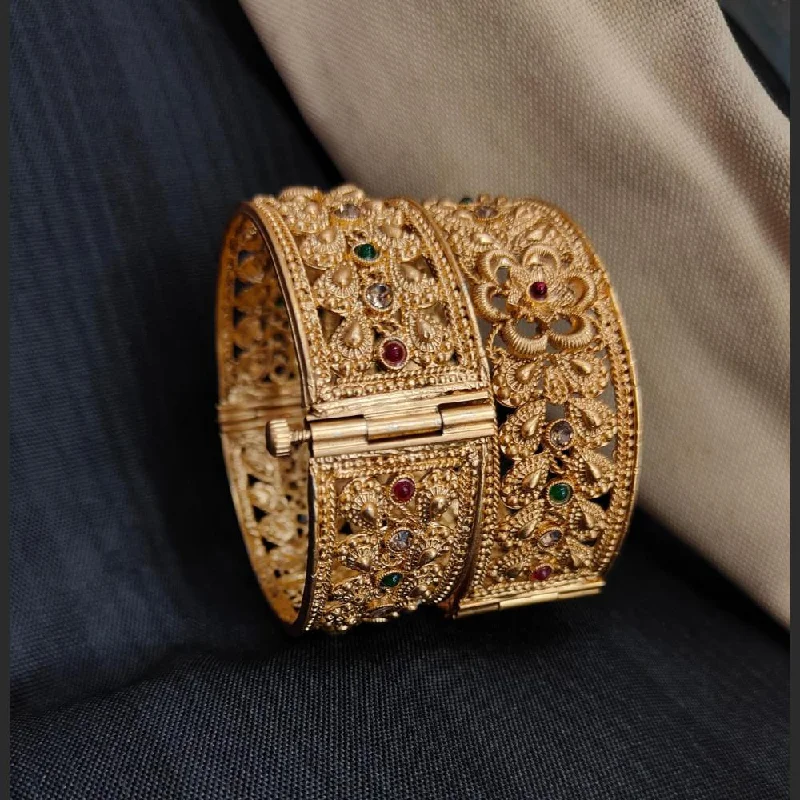 Bangles With Floral Patterns For Spring-Pooja Bangles Gold Plated Pota Stone Bangle Set