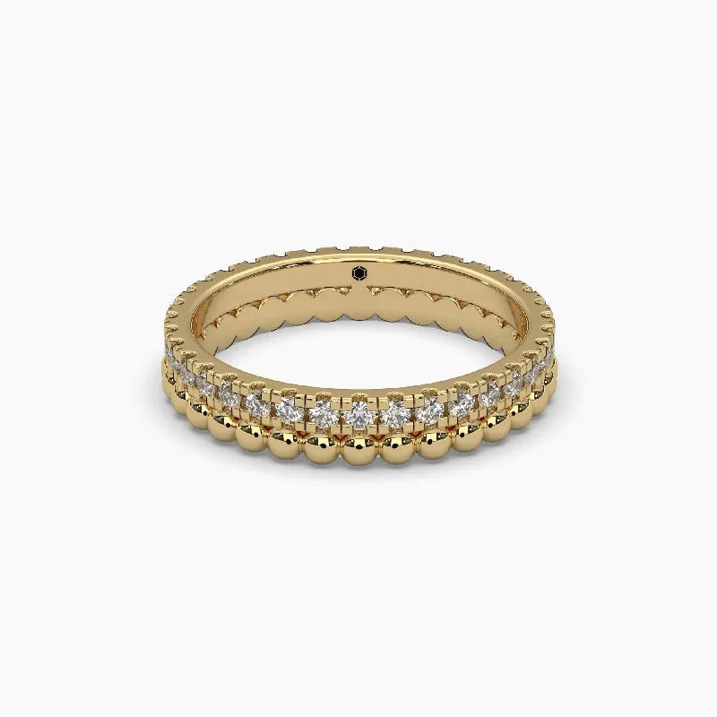 LuckRings-0.5ctw Round Lab Grown Diamond Double Stacked Beaded Eternity Wedding Band | 14k Gold