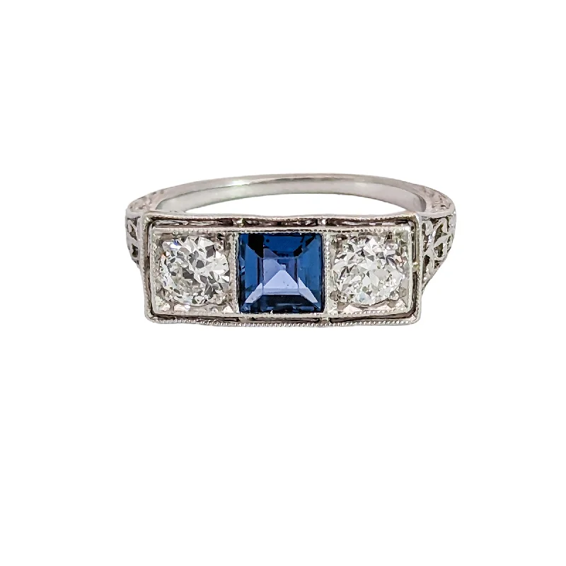 InsectRings-Edwardian Platinum Yogo Gulch Montana Sapphire & Diamond Engagement Ring