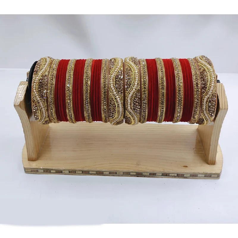 Beaded Bangles For Festive Seasons-Akruti Collection Gold Plated Velvet Bangles Set