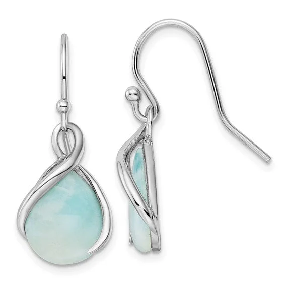 Custom Earrings-Adjustable Earrings-Sterling Silver Pear Shape Larimar Twist Dangle Earrings