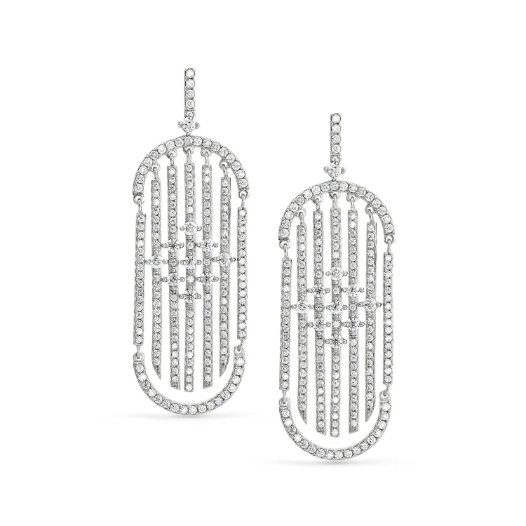 Diamond Earrings-Day to Night Earrings-Platinum Finish Sterling Silver Micropave Cascade Earrings with Simulated Diamonds