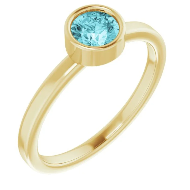 OceanRings-14K Yellow 5 mm Natural Blue Zircon Ring