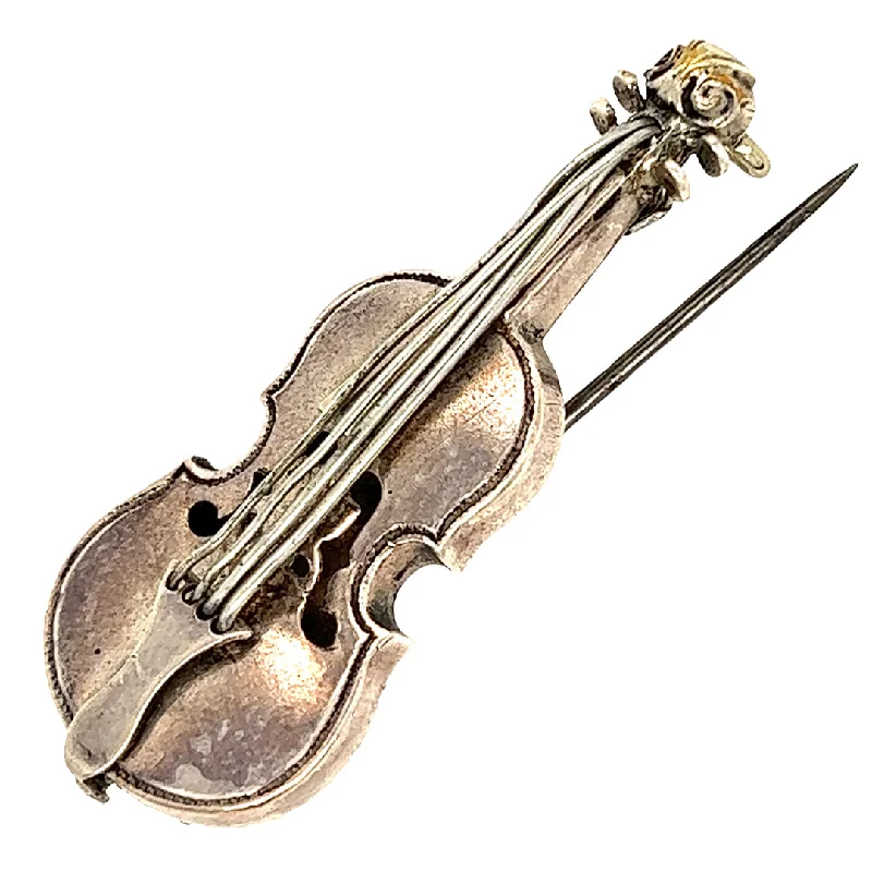 Crystal rose pin brooch-Silver Violin Brooch