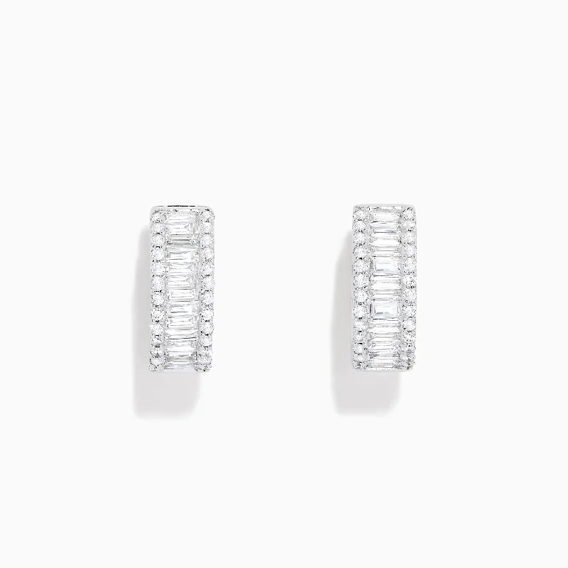 Diamond Stud Earrings-Intricate Earrings-Classique 14K White Gold Diamond Huggie Hoop Earrings