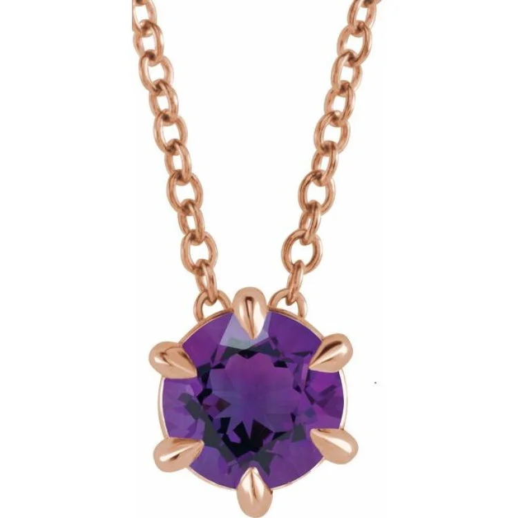 Unique Custom Necklaces for Men-14K Rose 4 mm Natural Amethyst Solitaire 16-18" Necklace