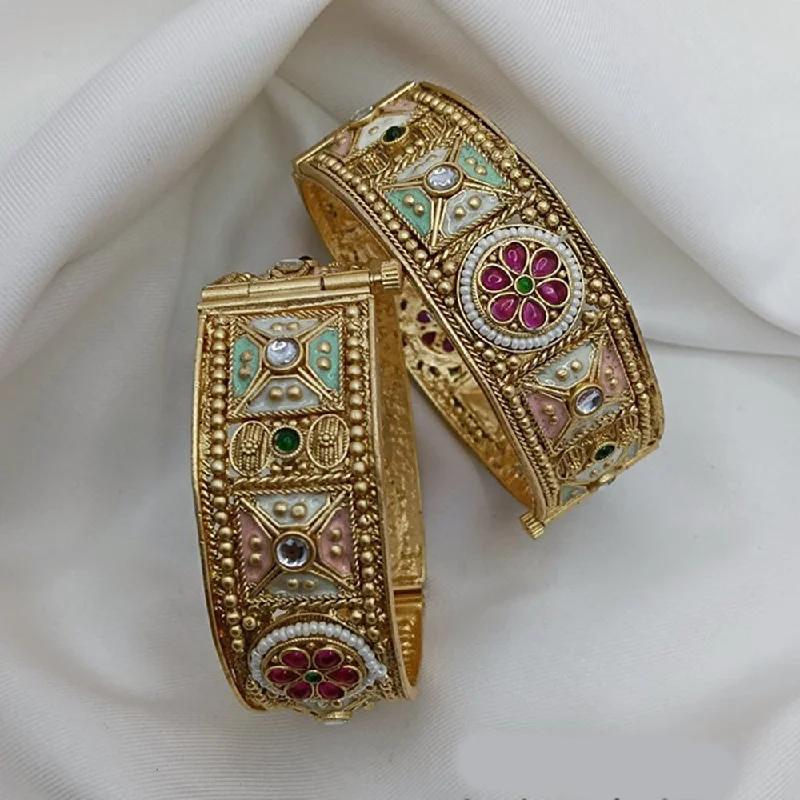 Wedding Bangles For Bridesmaids-Akruti Collection Gold Plated Pota Stone Openable Bangles Set