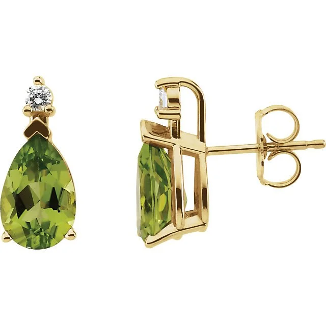 Ethnic Earrings-Vintage Pearl Earrings-14KT YELLOW GOLD 2.20 CTW PERIDOT & 0.08 CTW DIAMOND EARRINGS