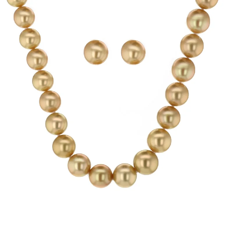 Unisex Necklaces for Gifts-Set of Golden Pearl Earrings & Necklaces