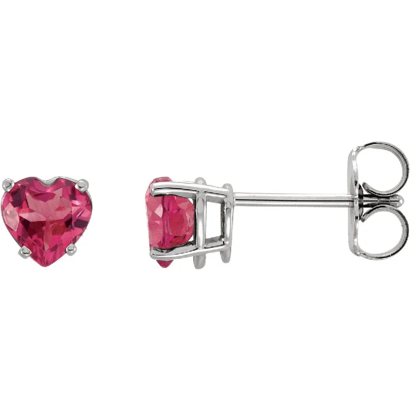 Trendy Earrings-Pearly Stud Earrings-14KT GOLD 1.00 CARAT HEART PINK TOURMALINE STUD EARRINGS