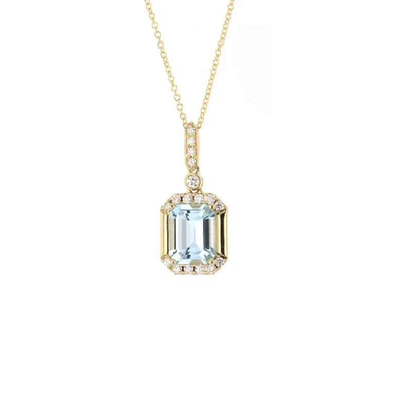 Contemporary Style Necklaces-18" Aquamarine & Diamond Pendant Necklace | 10269587