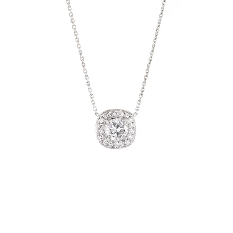 Modern Silver Necklaces-0.75 ct Diamond with 0.30 ctw Diamond Halo Pendant Necklace