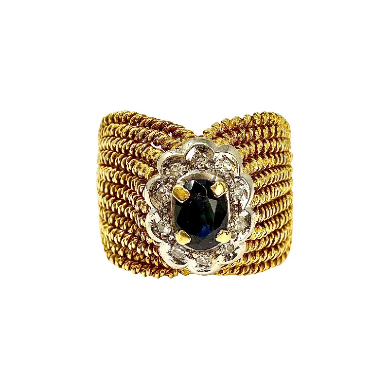 BirthdayRings-18K Gold Rope Ring with Sapphire and Diamond