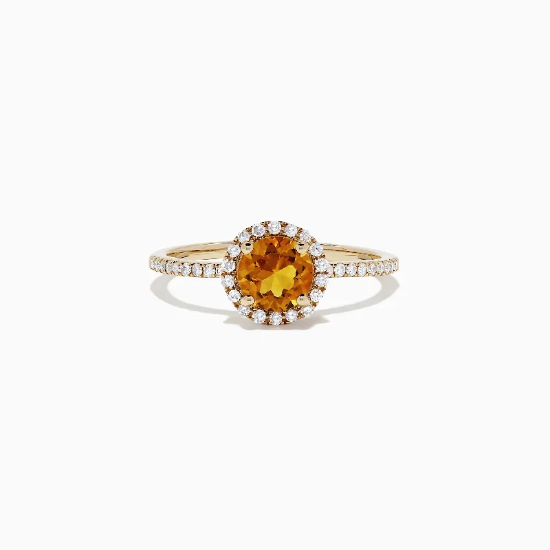 RoseRings-Sunset 14K Yellow Gold Citrine and Diamond Ring, 1.12 TCW