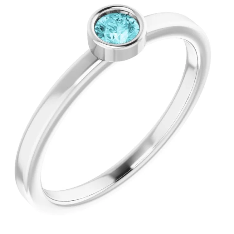 ProngSetRings-Rhodium-Plated Sterling Silver 5 mm Imitation Blue Zircon Ring