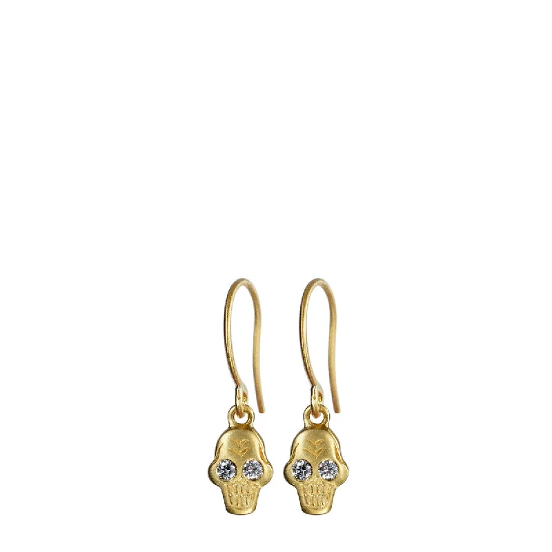 Modern Drop Earrings-Fashion Stud Earrings-18K Gold Tiny Skull Earrings with Diamonds