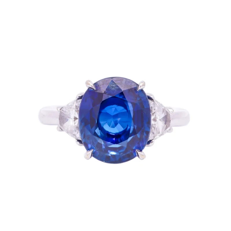 AdultRings-Contemporary Oval Untreated Sapphire & Diamond Ring