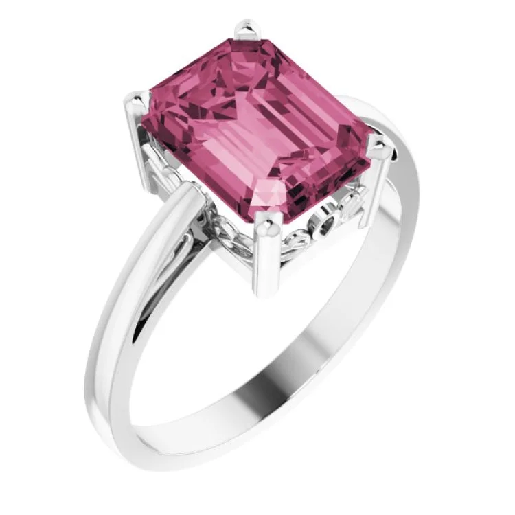 HarmonyRings-14K White Natural Pink Tourmaline Scroll SettingÂ® Ring