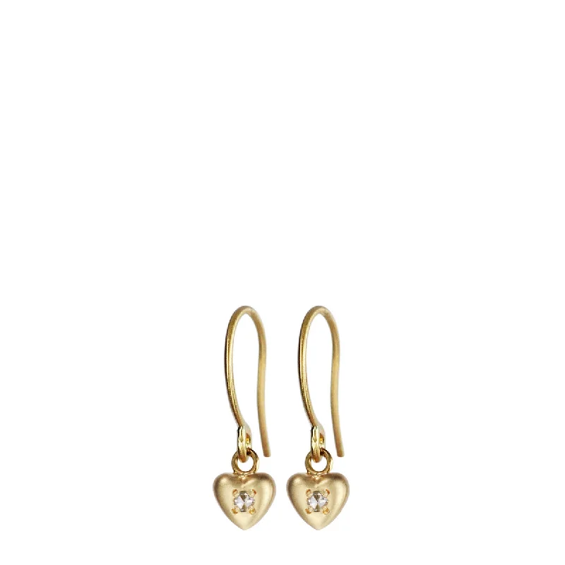 Vintage Earrings-Simple Earrings-18K Gold Heart Drop Earrings with Diamonds