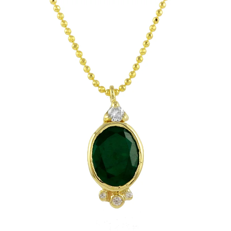 Custom Jewelry Necklaces-Oval Emerald w/ Diamond Accent Necklace