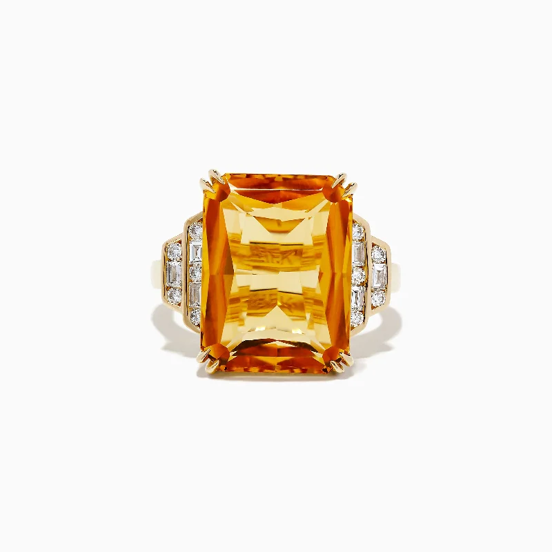 TreeRings-Sunset 14K Yellow Gold Citrine and Diamond Ring