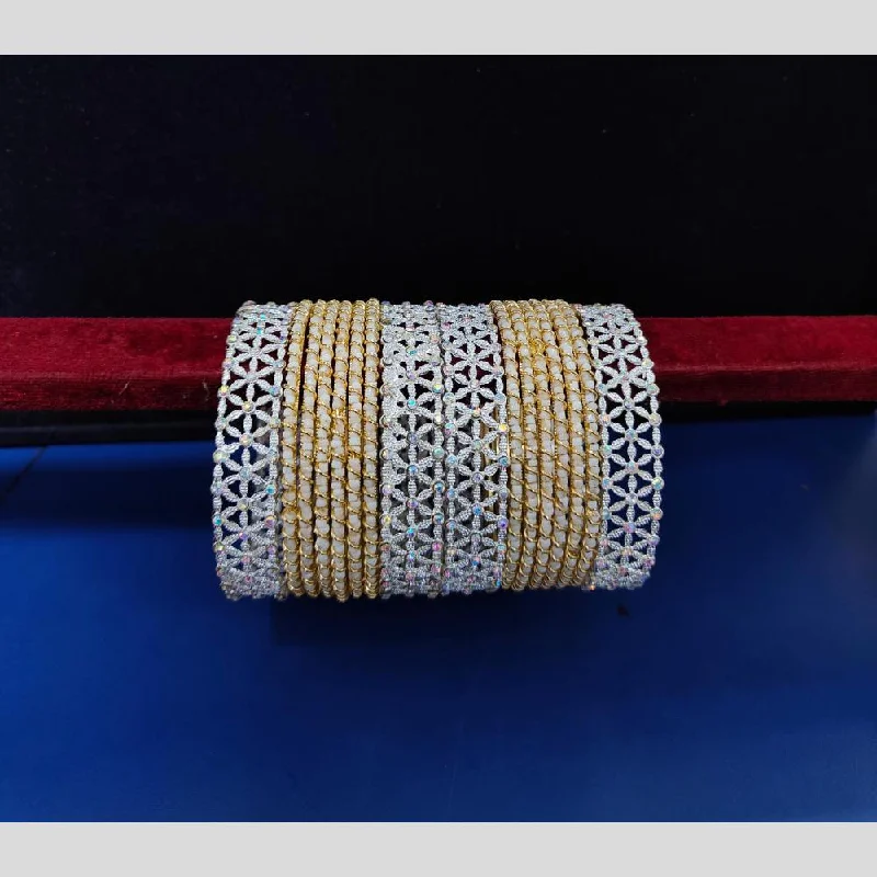 Gold Bangles With Modern Twist-Pooja Bangles  Austrian Stone And  Pearls Bangle  Set