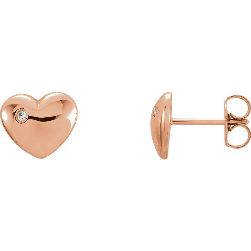 Initial Earrings-Chunky Earrings-14KT GOLD DIAMOND HEART EARRINGS