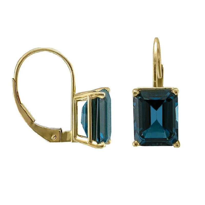 Trendy Stud Earrings-Square Drop Earrings-14KT YELLOW GOLD LONDON BLUE TOPAZ EARRINGS