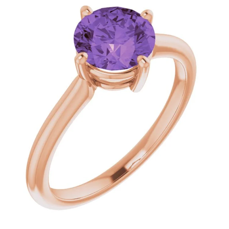 GeometricRings-14K Rose Natural Amethyst Ring