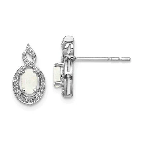 Drop Earrings for Evening Wear-Stainless Steel Earrings-Sterling Silver Created White Opal & Diamond Accent Earrings