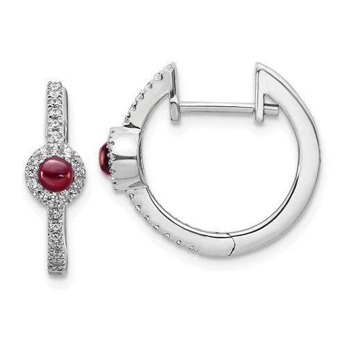 Simple Hoop Earrings-Earrings with Gemstones-14KT WHITE GOLD 0.45 CTW GARNET & 0.20 CTW DIAMOND HOOP EARRINGS