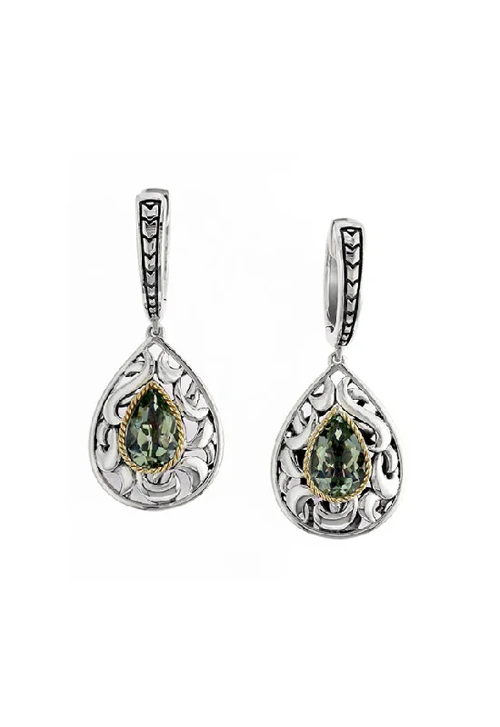 Green Gemstone Earrings-Vintage Earrings-925 Sterling Silver and 18K Gold Green Amethyst Earrings, 2.33 TCW