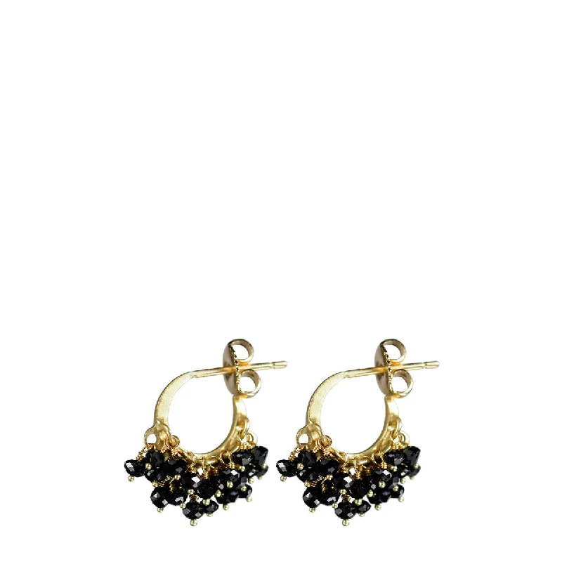 Flower Drop Earrings-Fashion Drop Earrings-18K Gold All Black Diamond Bead Hoop Earrings