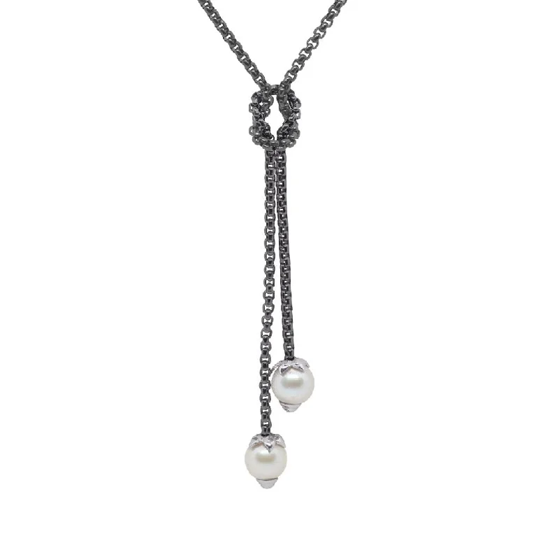 Simple Silver Necklace for Men-Pearl Lariat Necklace