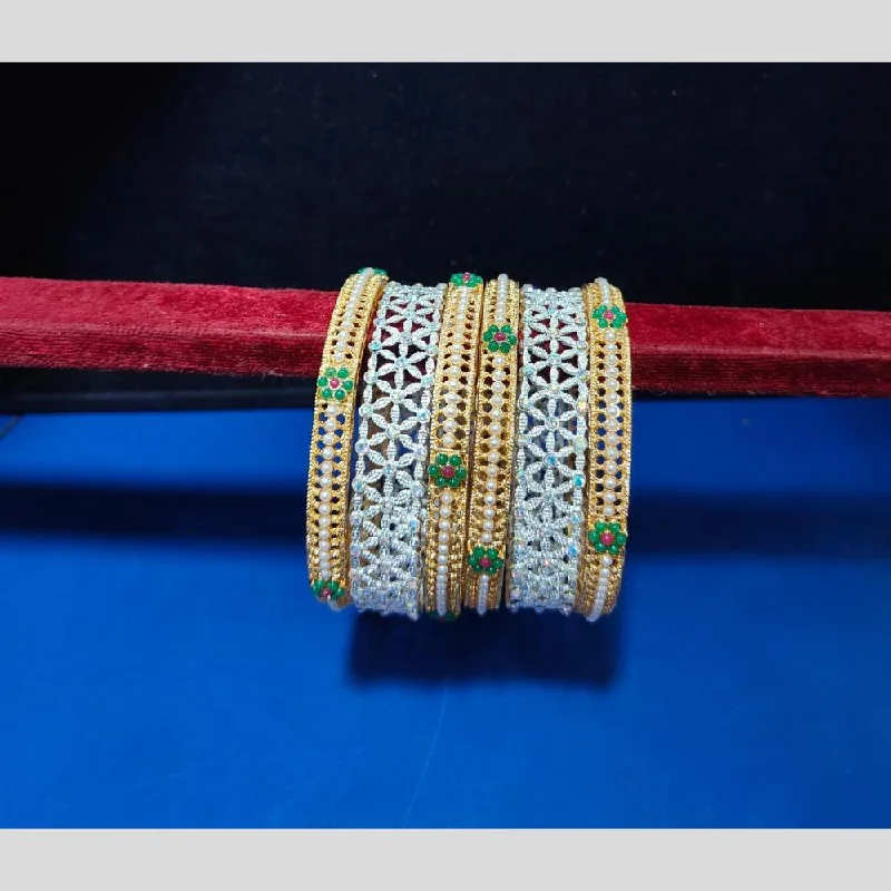 Bangles For Outdoor Parties-Pooja Bangles  Austrian Stone And  Pearls Bangle  Set