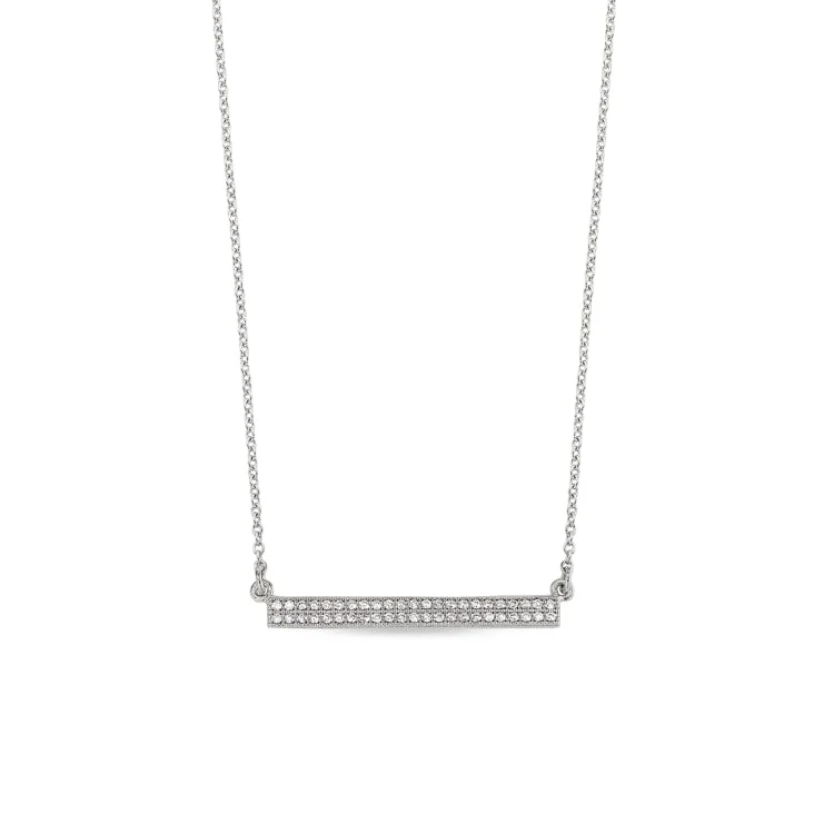 Family Tree Necklaces for Mothers-Platinum Finish Sterling Silver Micropave Two Row Bar Necklace with 46 Simulated Diamonds 16" - 18" Adjustable Cable Chain